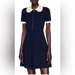 Sandro Navy Dress with Cream Collar